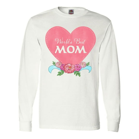 Inktastic World's Best Mom in Pink Heart with Flowers Long Sleeve T-Shirt