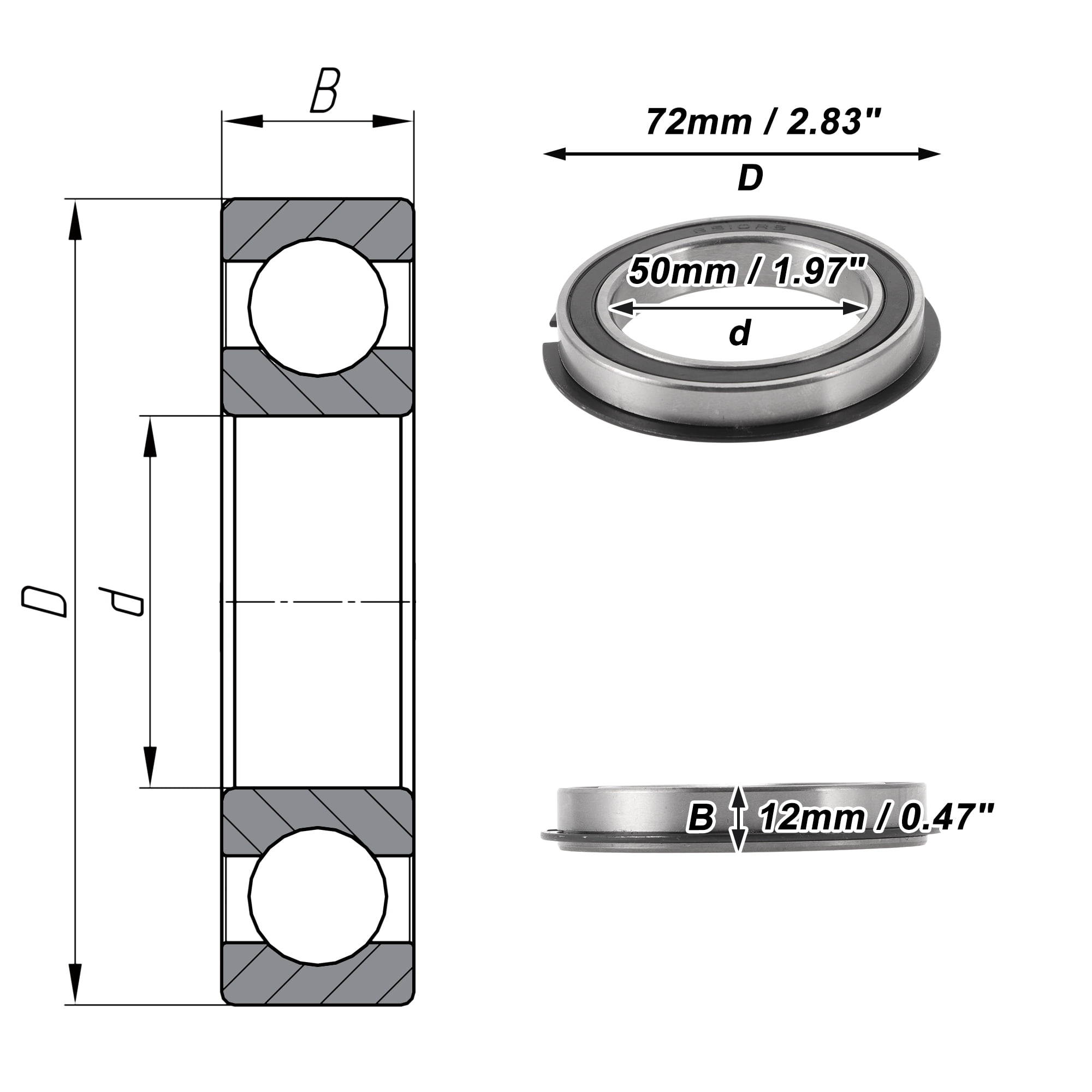 Unique Bargains 6910NR2RS Deep Groove Ball Bearings 50x72x12mm P0 Double Rubber Seal Lubricated Bearings 1 Pc Car Scooter Skateboard Wheel Universal Silver Tone Black