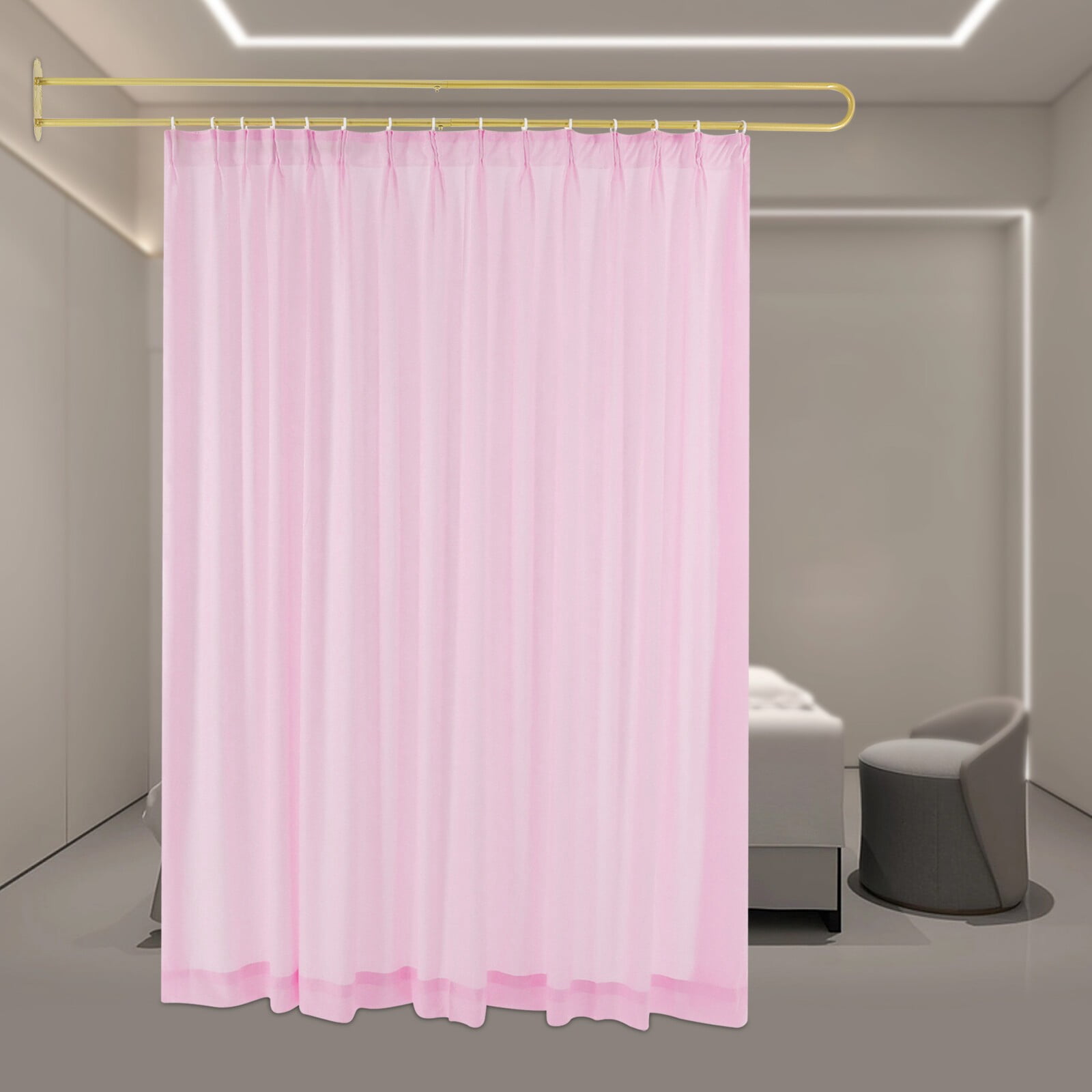 2M Privacy Partition Curtain Metal Support Wall Mounted U-Shape Room Divider for Offices, Conference Rooms, Beauty Salons