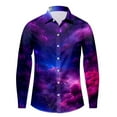 thumbnail image 3 of Mens Shirts Casual Plus Size Galaxy Print Lapel Long Sleeve Button Down Blouse Loose Dress Shirts for Men Dark Purple L, 3 of 4