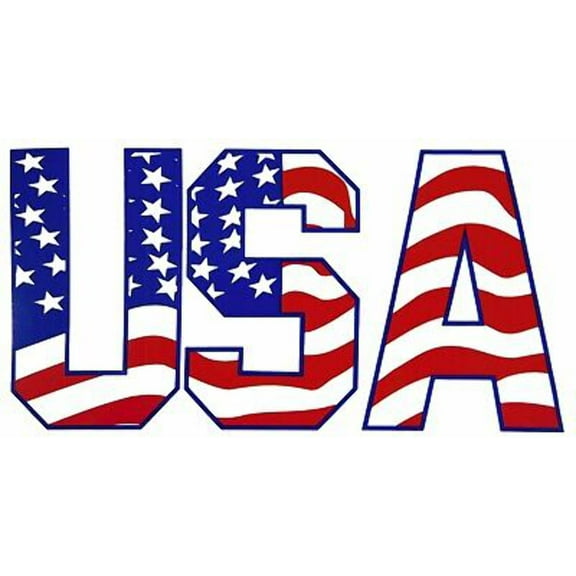 USA (Letters) USA Flag Overlay White 3.75”x7.5” Vinyl Bumper Sticker Decal