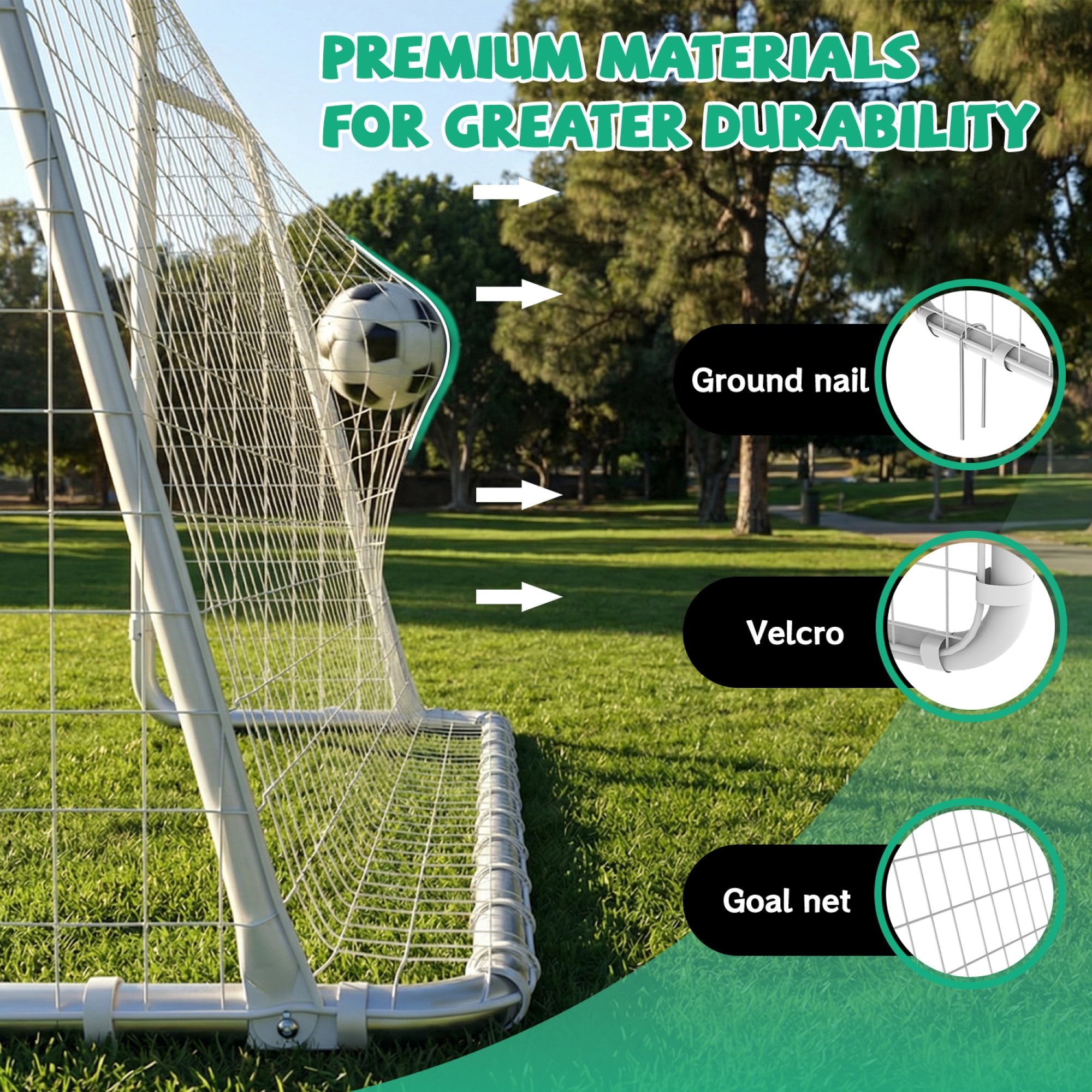 Leumius 6X12FT Soccer Goals for Kids,Portable Soccer Net with High-Strength Nets for Backyard,White
