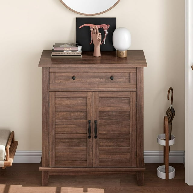 Armoire de Rangement Rustique de 31,5 Po avec Portes à Lattes, 3 Tablettes Ajustables pour Cuisine et Entrée