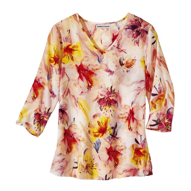 Atlas For Women - Blusa Floral de Crepé para Mujer (Coral)