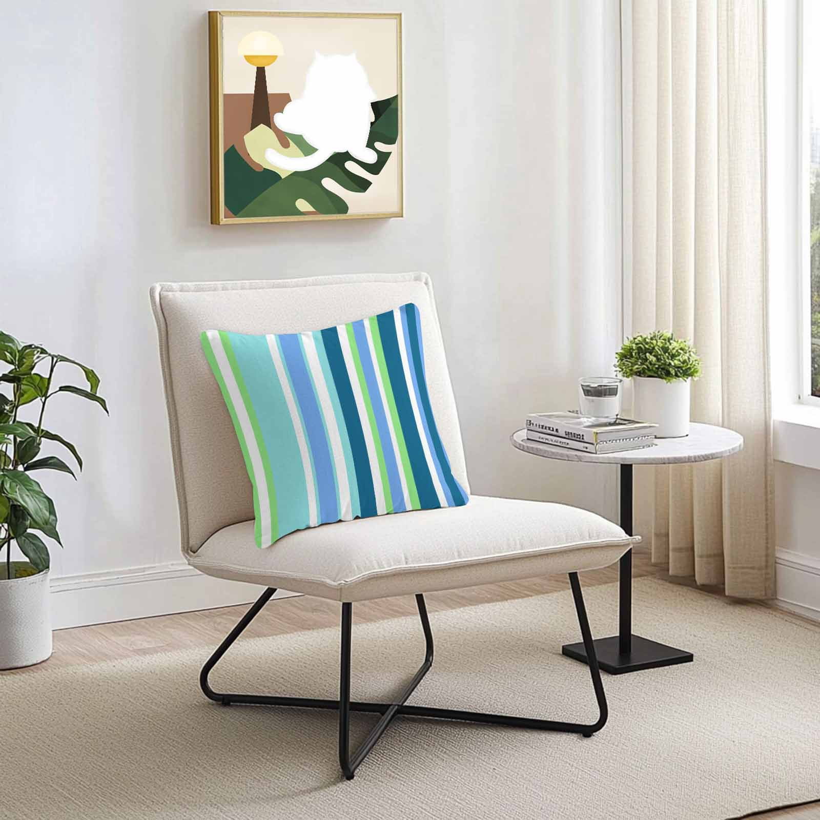 Blue Green Stripes Outdoor Pillow Covers Set of 2 White Striped Colorful Summer Texture Waterproof Throw Pillow Case Decorative Square Cushion Cover for Patio Couch Garden Balcony, 16"x16"