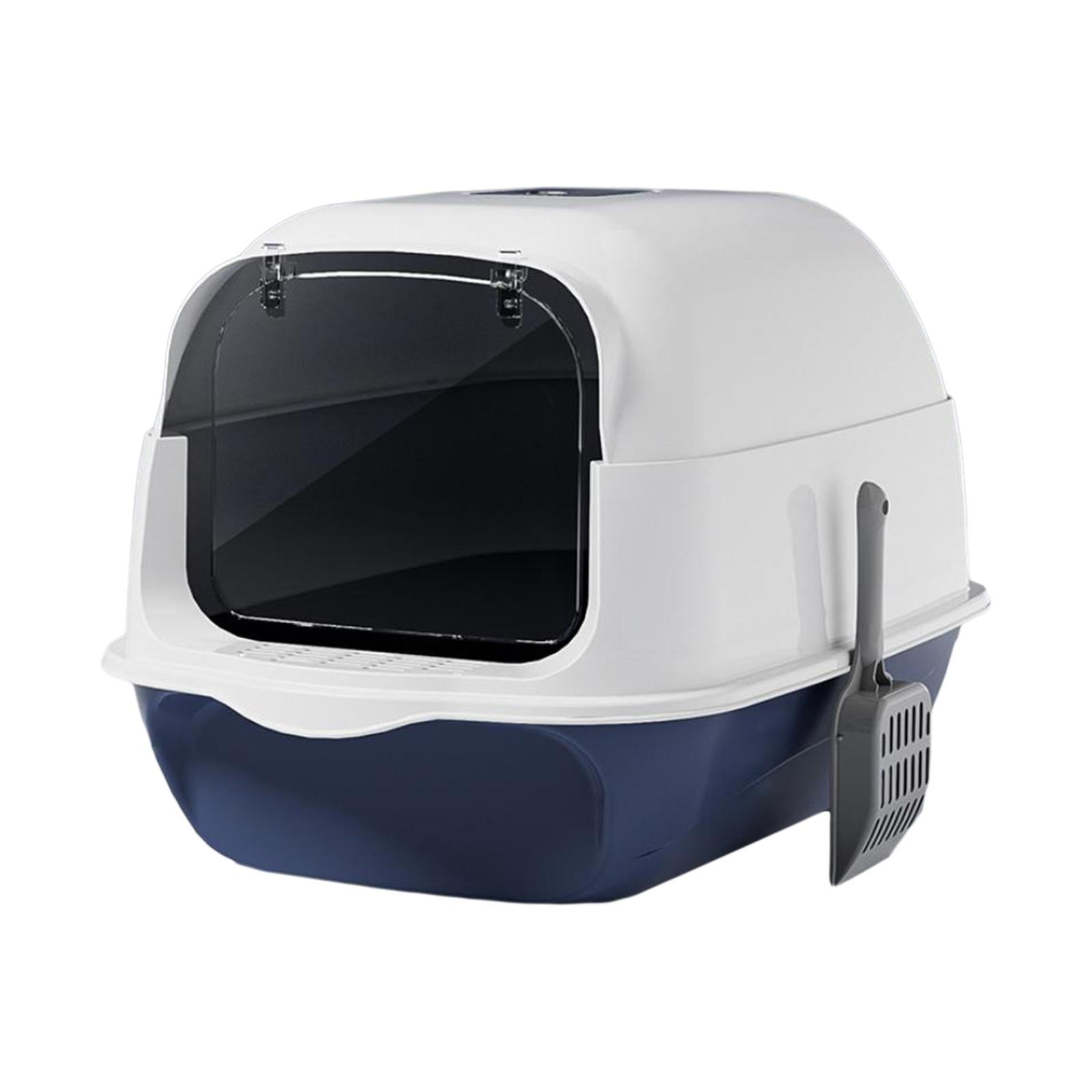 Hooded Cat Litter Box with Door Enclosed and Covered Cat Toilet Kitten Potty Blue
