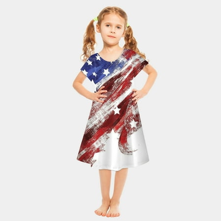

Shldybc 4th of July Dress American Flag Skirt Kids Patriotic Clothes Stripe Sleeveless Tank Dresses Summer Savings Clearance
