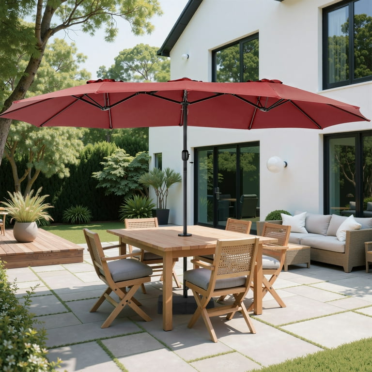 EDX 15FT Patio Umbrella, Double-Sided Rectangle Canopy with Stand