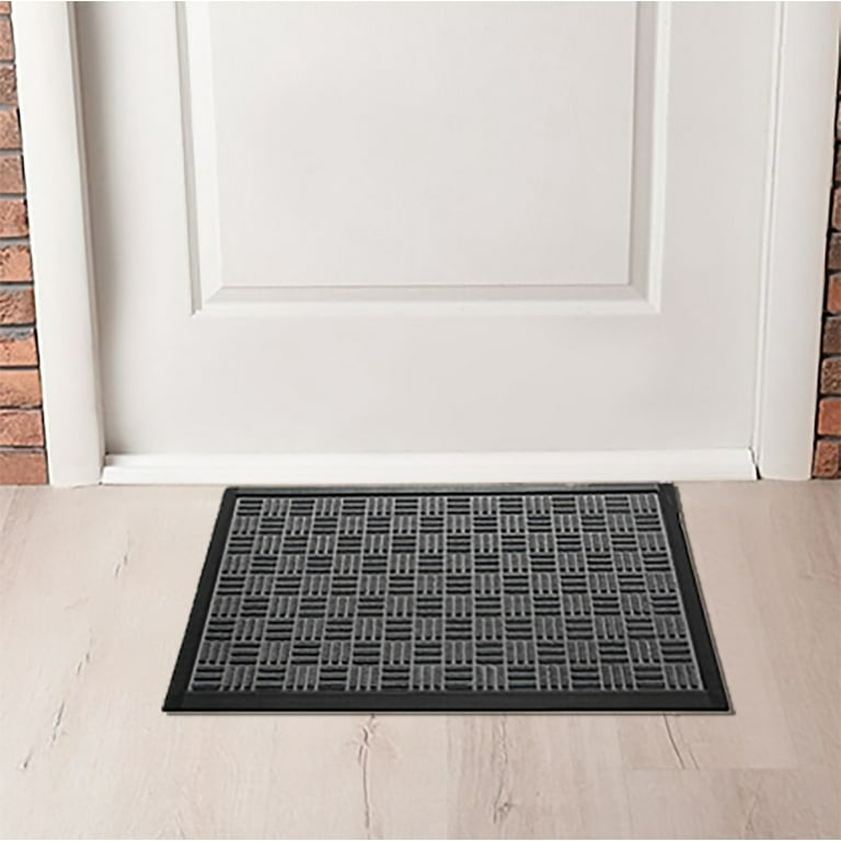 Evideco Outdoor Front Door Mat Checkerboard Yvan Polypropylene Rubber Rug 24x16 inch Grey