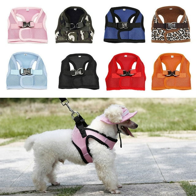 Flmtop Soft Dog Harness Mesh Fabric Padded Pet Small Puppy Cat Buckle Walking Vest Leopard