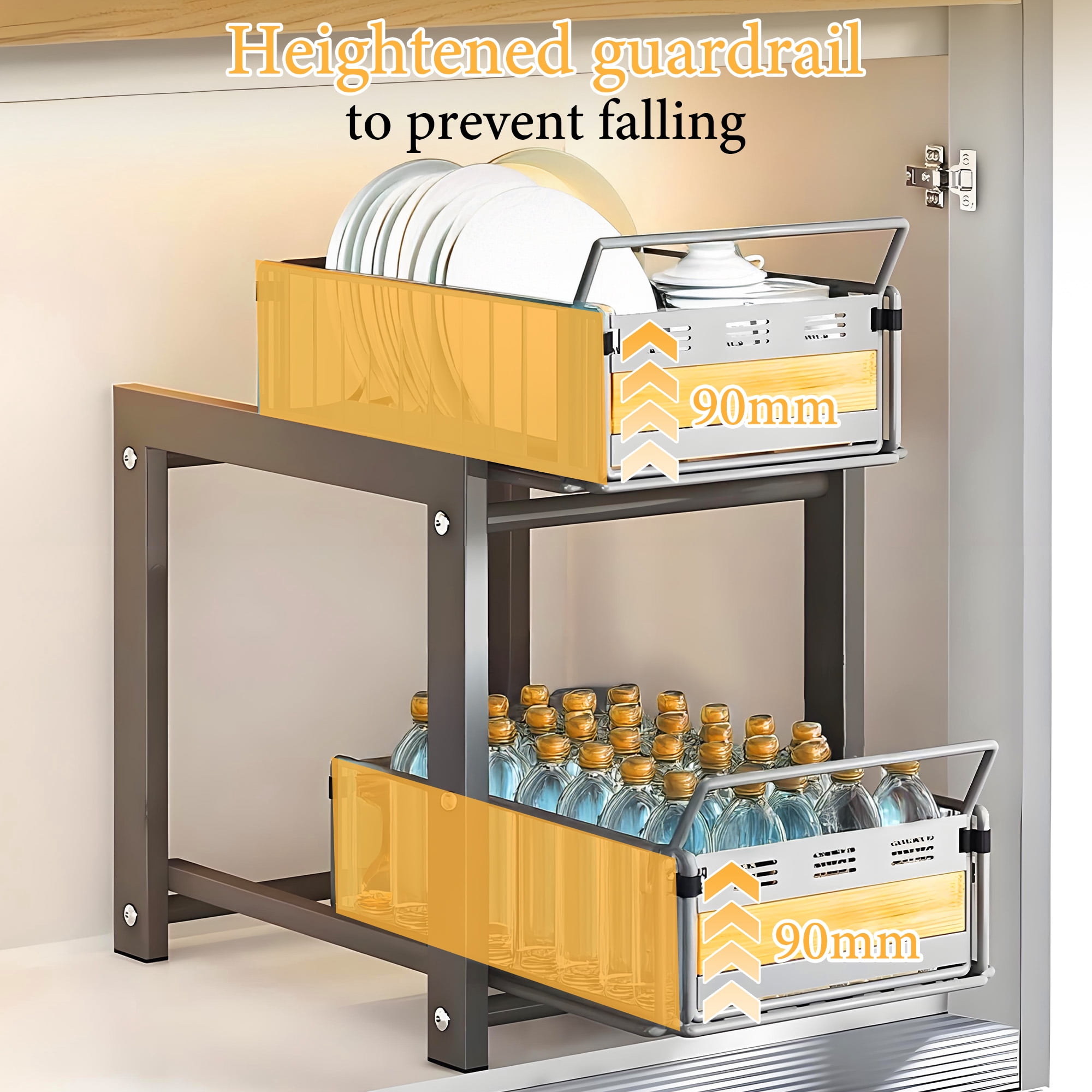 Storvive Metal Under Sink Organizers and Storage, 2-Tier Double Sliding Drawer Cabinet Organizer, White