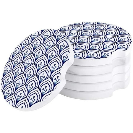

FMSHPON Simple Line Pattern Blue and White Porcelain Scale Texture Set of 4 Car Coaster for Drinks Absorbent Ceramic Stone Coasters Cup Mat with Cork Base for Home Kitchen Room Coffee Table Bar Decor