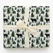 Watercolor Black Panther and Pine Tree Forest Gift Wrapping Paper