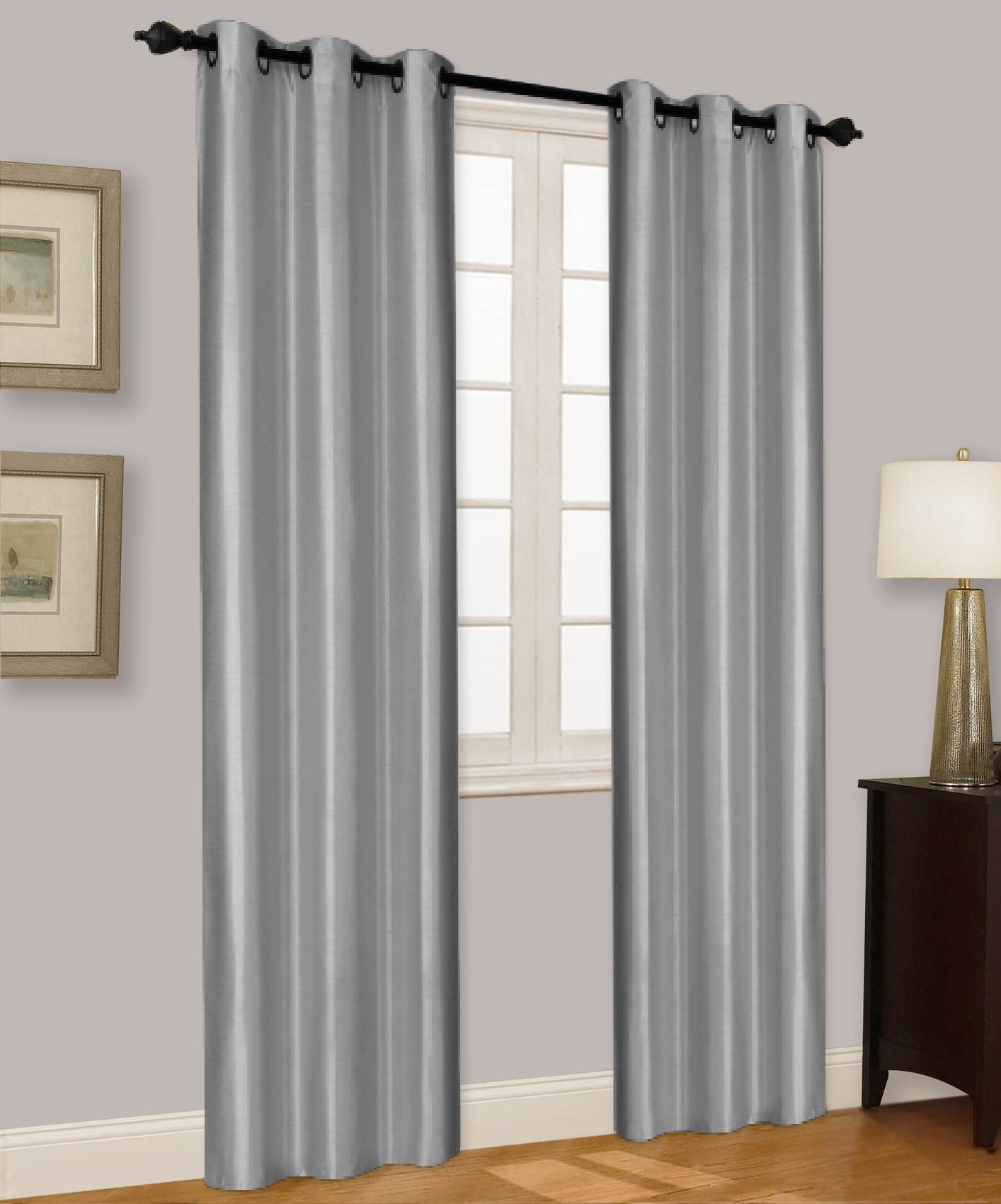 Elio Silver 2-Piece 100% Thermal Blackout Grommet Window Curtain With Foam Backing Set, Solid Room Darkening Panels 35' X 84' Each