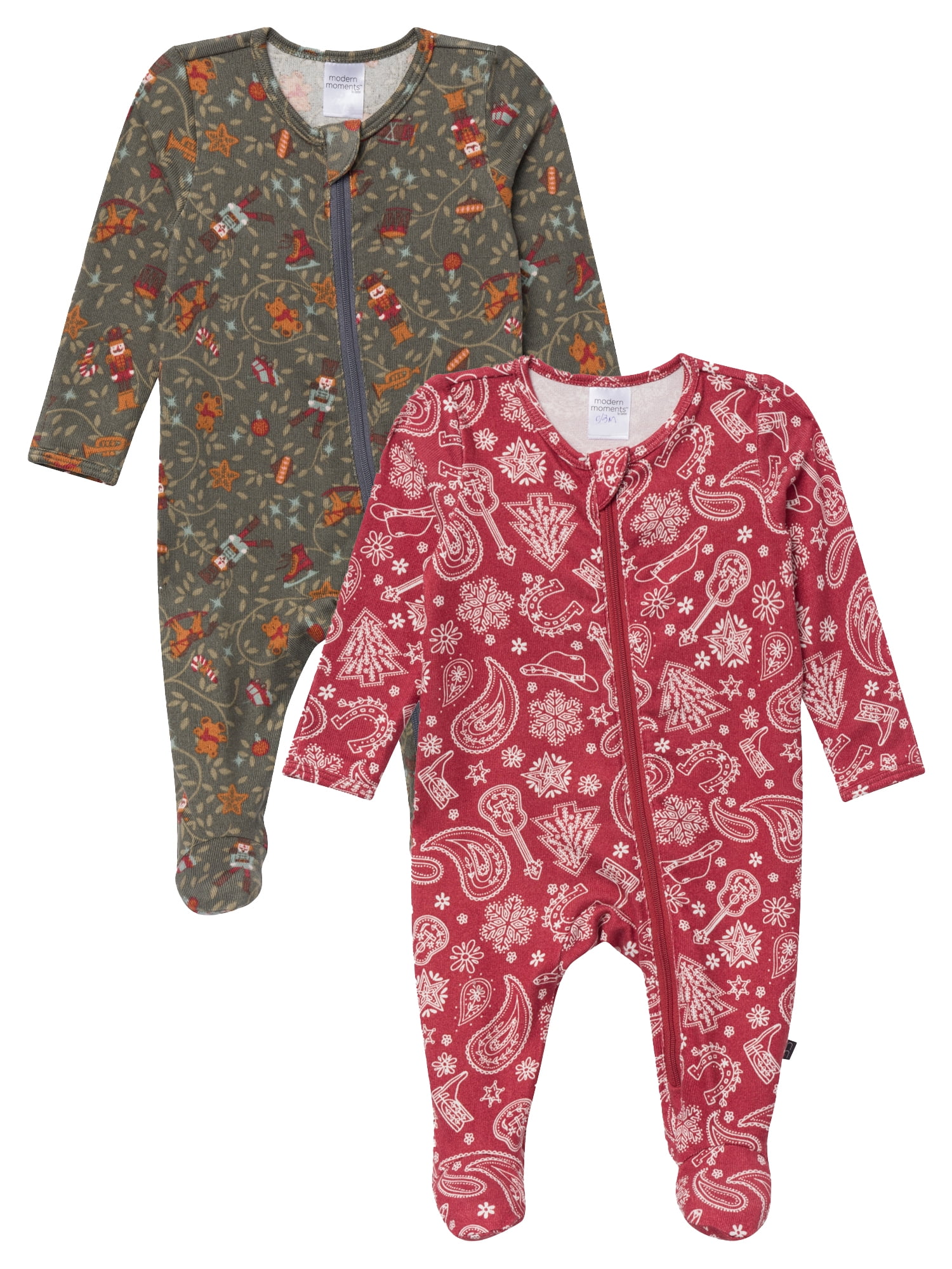đồ ngủ Wonder Nation Baby Neutral Zip Up Sleep 'N Play Footed Pajamas, 2