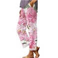 thumbnail image 1 of Pantalons de Travail Roses, Pantalons de Travail en Lin pour Femmes, Pantalons de Travail Rétro Imprimés Amples avec Poches Patchwork Décontracté en Coton et Lin, 1 of 5