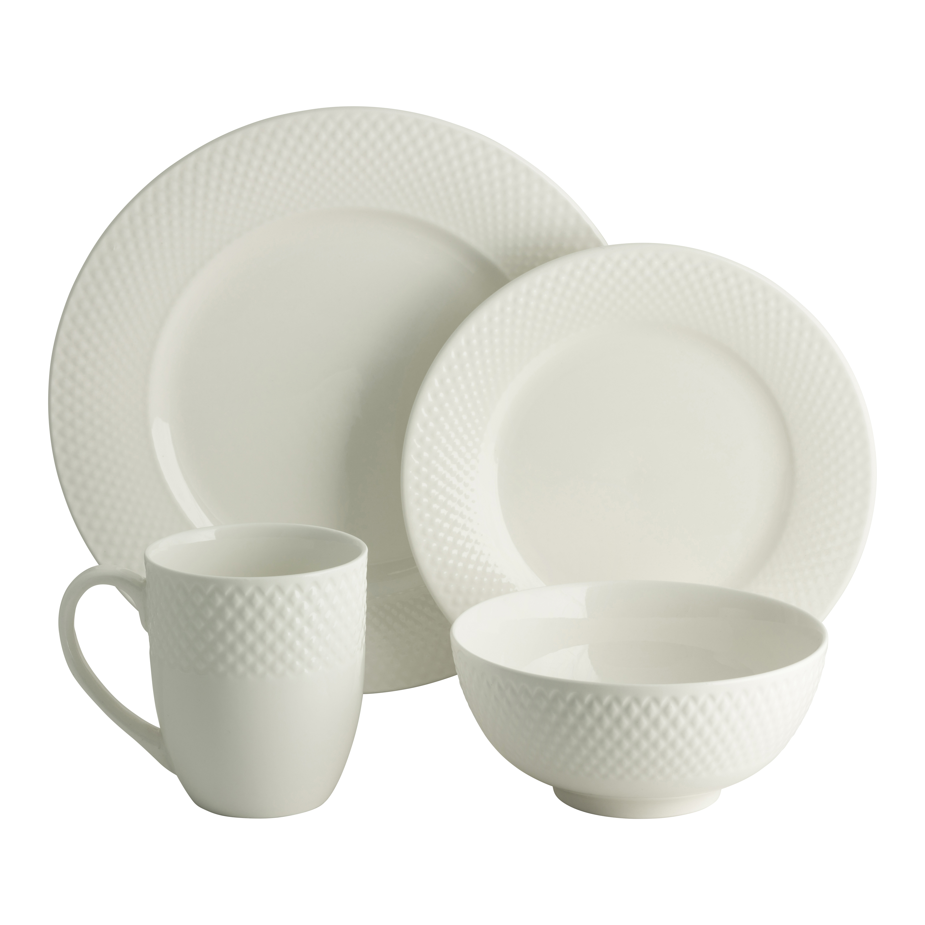 10 Strawberry Street Basket Weave 16 Piece Dinnerware Set, Cream White