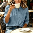 thumbnail image 5 of dazeni Women's 3/4 Sleeve Linen Tops Button Down Shirts Casual Lightweight Crewneck Tee Work Travel Blouse Khaki Medium, 5 of 7