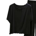 thumbnail image 6 of Bovxnpu Women's Pajamas Set Cotton Ruffle Short Sleeve Capris Pants 2 Piece Pajamas Sleepwear, 6 of 6