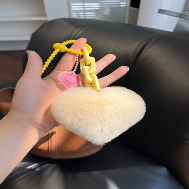 Llavero con forma de cadena de amor de piel de conejo Rex real de silicona, exquisito colgante para mochila escolar, adornos para pareja, llavero para coche