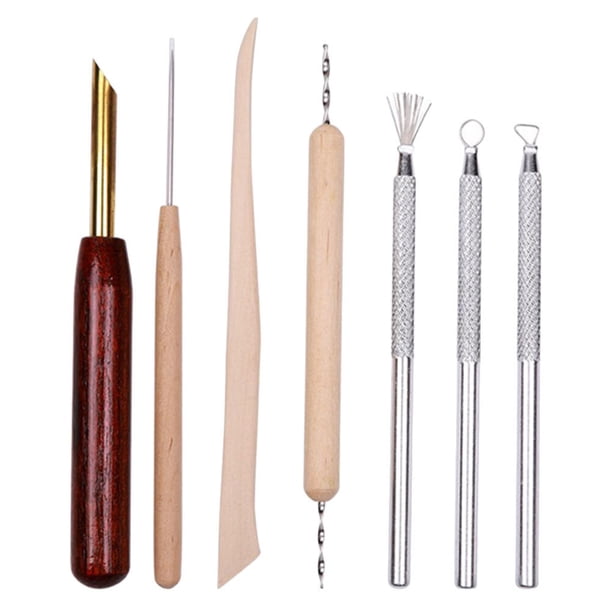 1 Set / 7pcs Herramientas de cerámica de madera Herramientas de escultura de arcilla Principiantes Suministros de tallado