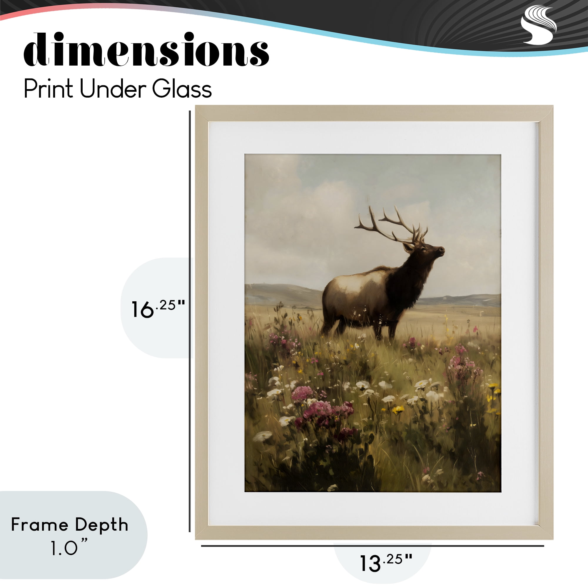 Stupell Industries Elk in the Wildflower Meadow Birch Framed Print Under Glass, design by Arlington Prints