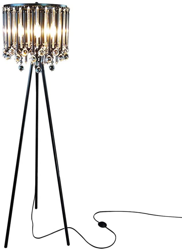Hsyile Lighting KU300168 Unique Romance Crystal Tripod Floor Lamp Black Suitable For Bedroom ...