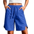 thumbnail image 6 of Costeam Womens Solid Drawstring Elastic Waist Knee Length Bermuda Shorts Side Split Hem Dual Side Hand Pockets Lightweight Woven Loose Fit Summer Casual Short Bottoms, 6 of 8