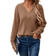 thumbnail image 2 of Camisas Tipo Túnica de Punto con Cuello en V, Larga y Botones Decorativos, Informales, Lisas, Suaves para Mujer Color Café M, 2 of 9