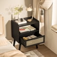 thumbnail image 4 of LEYAOYAO Rattan Nightstand, Modern Wicker Bedside Table with 1 Drawer & Tapered Legs, Boho Tea Color for Small Spaces, Black New, 4 of 7