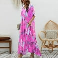 thumbnail image 5 of Wycnly Dresses for Women 2025 Summer Beach Fashion High Waist Loose Swing A Line Long Sundress Tie-Dye Print Short Sleeve V-Neck Maxi Formal Dresses for Women Hot Pink s, 5 of 5