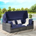 thumbnail image 2 of 5 Outdoor Patio Daybed With Canopy & Side Table. Strong All-weather , Fully Welded Steel. Large Washable Cushions. - Breathable Fabric. Effortless Movement Curved Back. Gray , Dark Blue Seats 6, 2 of 6