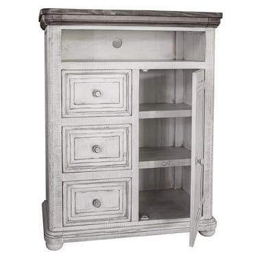 39 in. Off White Solid Wood Three Drawer Gentlemans Chest