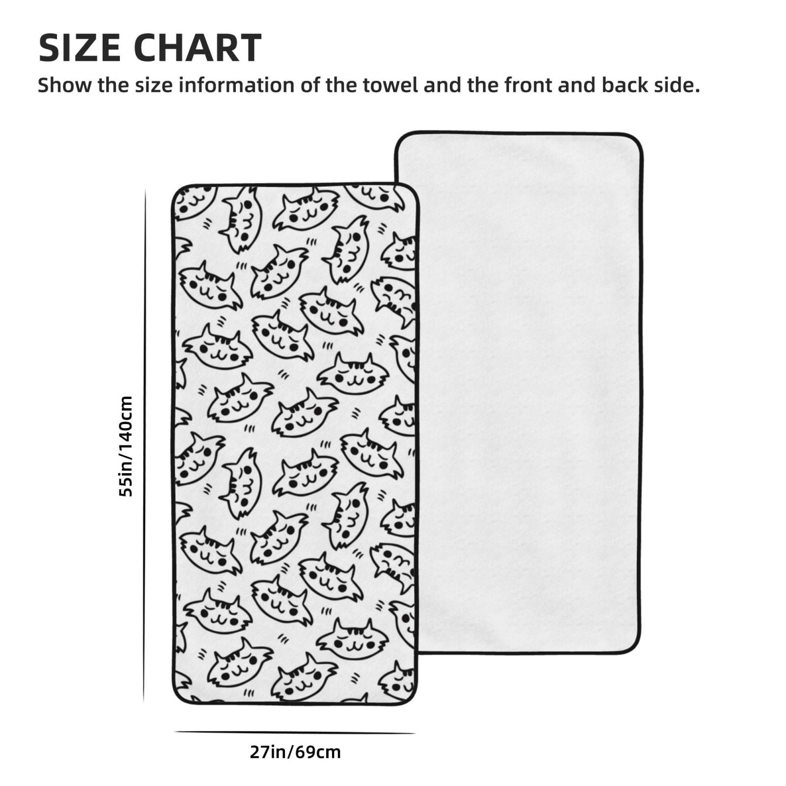 Cotton Bath Towels for Bathroom - Classic Line Cat Face Microfiber Quick Dry Towels for Body Bath Sheets, Personalized Beach Towel, Soft Shower Towels for Travel Home Beach 27*55in