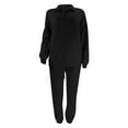 thumbnail image 4 of snowsong Lounge Sets For Women Workout Sets Women's Solid Color Stand Collar Zipper Pullover Long Sleeve Sweater Fashion Trousers Suit Matching Sets Women Clothing Black XL, 4 of 10