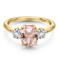 thumbnail image 3 of Gem Stone King 10K Yellow Gold Peach Nano Morganite and White Created Sapphire Engagement Ring for Women | 2.50 Cttw | Oval 9X7MM | Gemstone October Birthstone | Size 5, 3 of 6