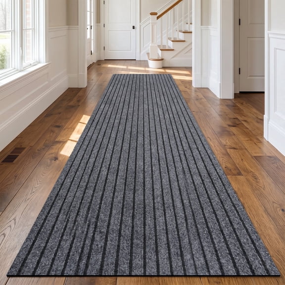 Petoto 3 x 10 ft Commercial Carpet, Non-Slip Runner Rug with Rubber Backing, Indoor Outdoor Entrance Doormat for Kitchen Hallway Laundry Room, Gray