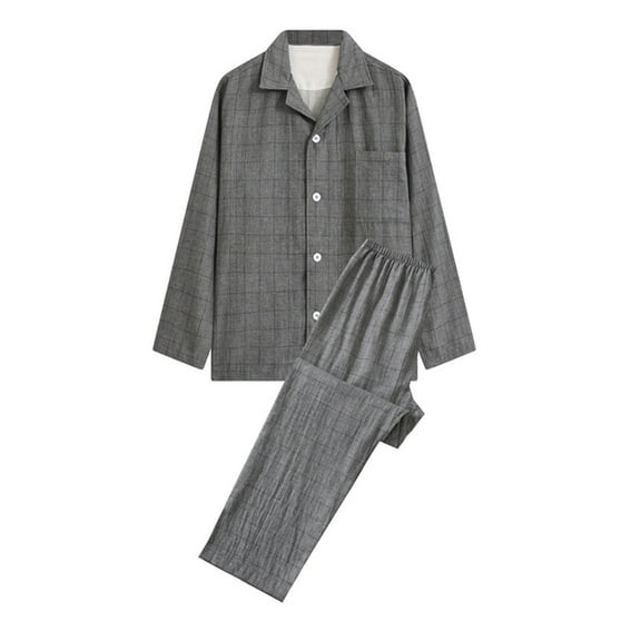 Pajama Sets for Men 2 Piece Pajamas with Pockets Mens Casual Lightweight Plaid Printed Long Sleeve Button-Down Shirts and Pants Loungewear Outfits Set