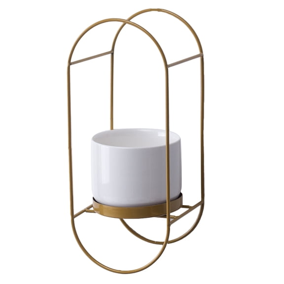 GOOHOCHY Golden Flower Pot Stand Bracket for Hanging Ceramic Planter Set with Iron Design