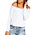 thumbnail image 3 of Las nuevas mujeres de la blusa elástico del hombro de la manga larga de color sólido ocasional MABOTO Blusa, 3 of 3