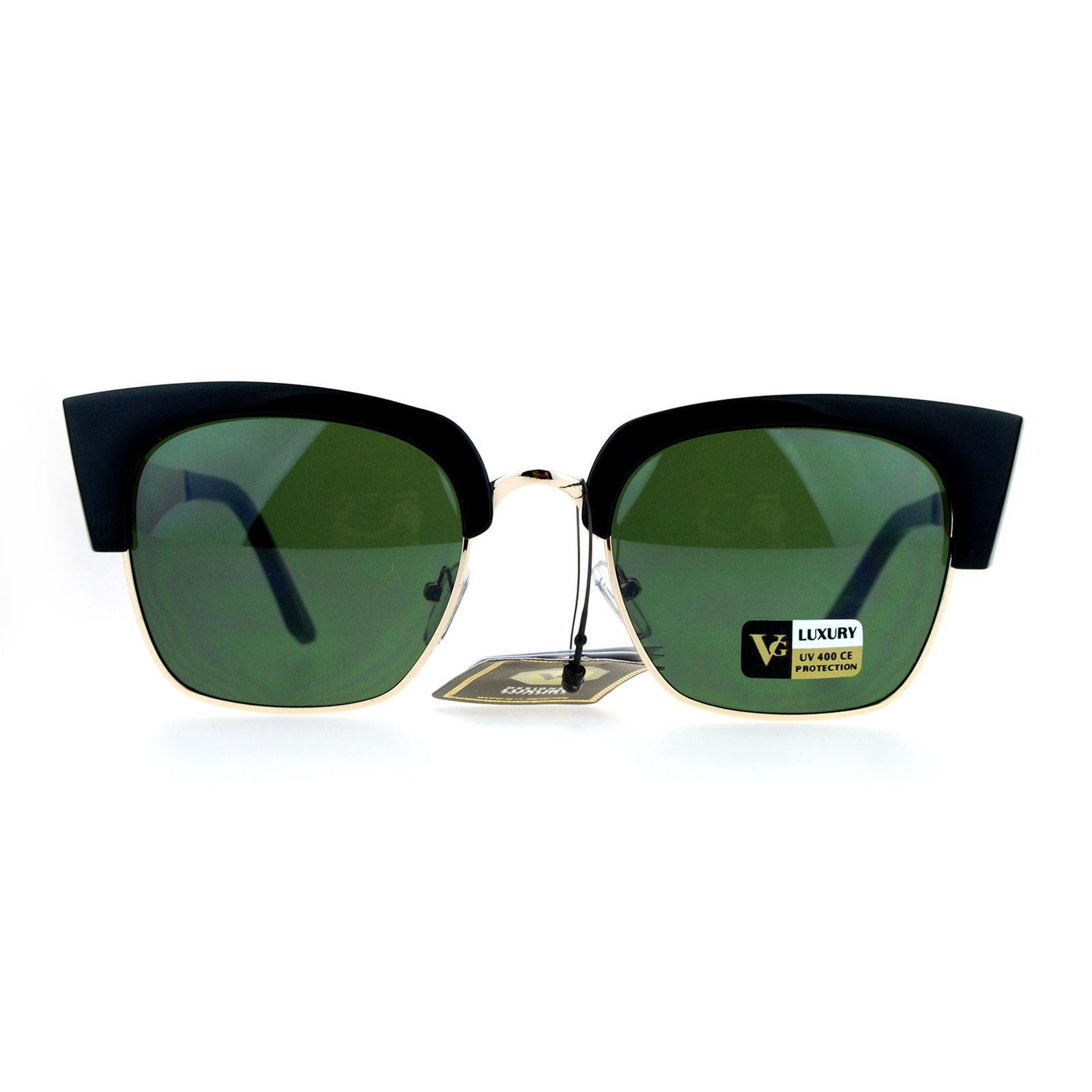 VG Eyewear Squared Futuristic Cat Eye Half Rim Sunglasses Black Green
