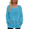 thumbnail image 2 of Fuzzy Sweatshirts for Women 2025 Fall Winter Long Sleeve Scoop Neck Plush Sweatshirt with Pockets Pullover Tops, 2 of 5