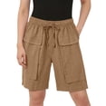 thumbnail image 4 of Cagogo Women Cargo Elastic Waist Bermuda Pants with Pockets Casual Loose Fit Vacation Beach Shorts Summer Travel Utility Trousers Relaxed Outdoor Wear, Khaki S, 4 of 6