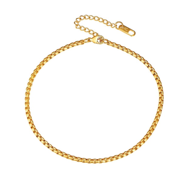 PROSTEEL Pulsera tobillera de oro con cadena de caja plana para mujer, joyería de verano de playa de acero inoxidable de 3 mm para niñas, regalo de cadena de pie