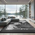 thumbnail image 2 of ODIKA 6'x9' Monochrome Swirl Tentacle Spiral Striped Washable Area Rug Abstract Oceanic Motifs With Dotted Borders for Queen Size Bedroom, Under Bed, Master Suite, Easy Care, Non-Shedding, 2 of 7