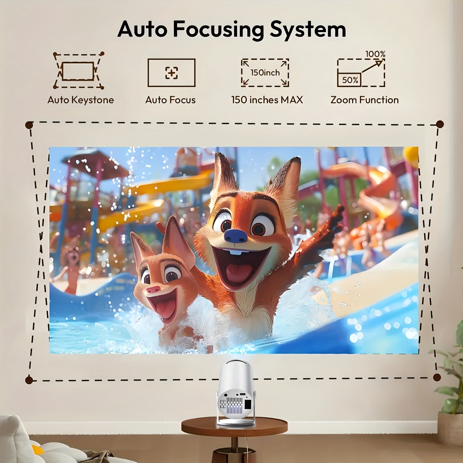 2025 Android 11 Smart Projector: 4K Decode Native 1080P, WiFi 6 & BT 5.2, Auto Keystone, Portable Home Theater Mini LED Movie Projector