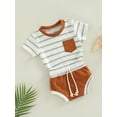 thumbnail image 3 of Franhais Baby Boys 2Pcs Summer Outfits, Short Sleeve Striped Print Pocket Tops + Shorts Set, 3 of 7