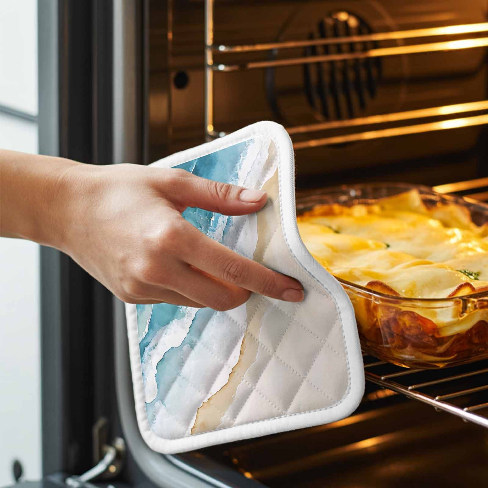 Blue Teal Beach Coastal Pot Holders for Kitchen Heatproof Potholder, 4 Pack Summer Nautical Seaside Ocean Hot Pads Multipurpose Oven Pads Cloth Potholders Trivet for Cooking and Baking