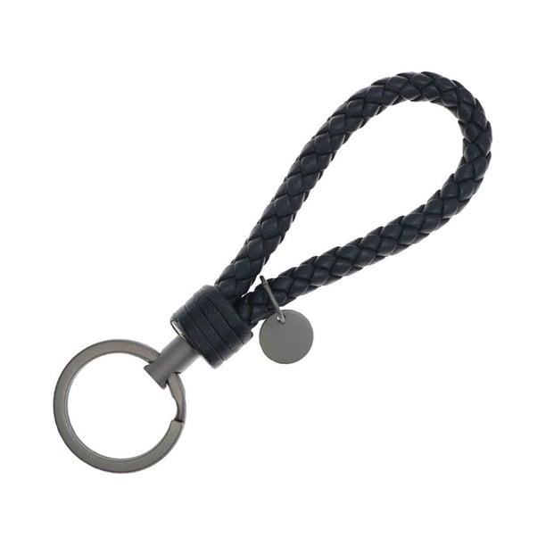 Inteprter LLavero de cuerda tejida trenzada de cuero, resistente al desgaste, bolsa de bricolaje, colgante exquisito, resistente al agua, Artesanía Negro 3.3*9 cm