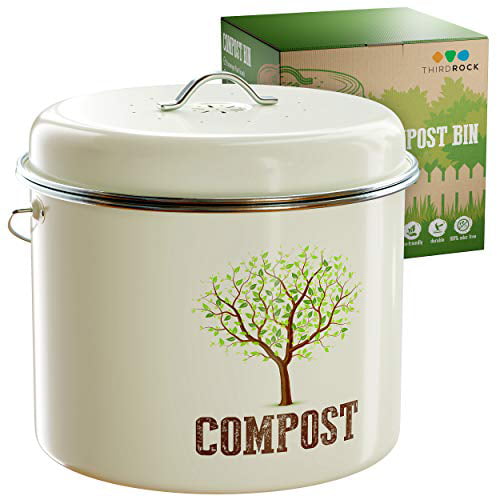 Oversized 5 Liter 1.3 Gallon Kitchen Compost Bin with Plastic Liner & Charcoal 